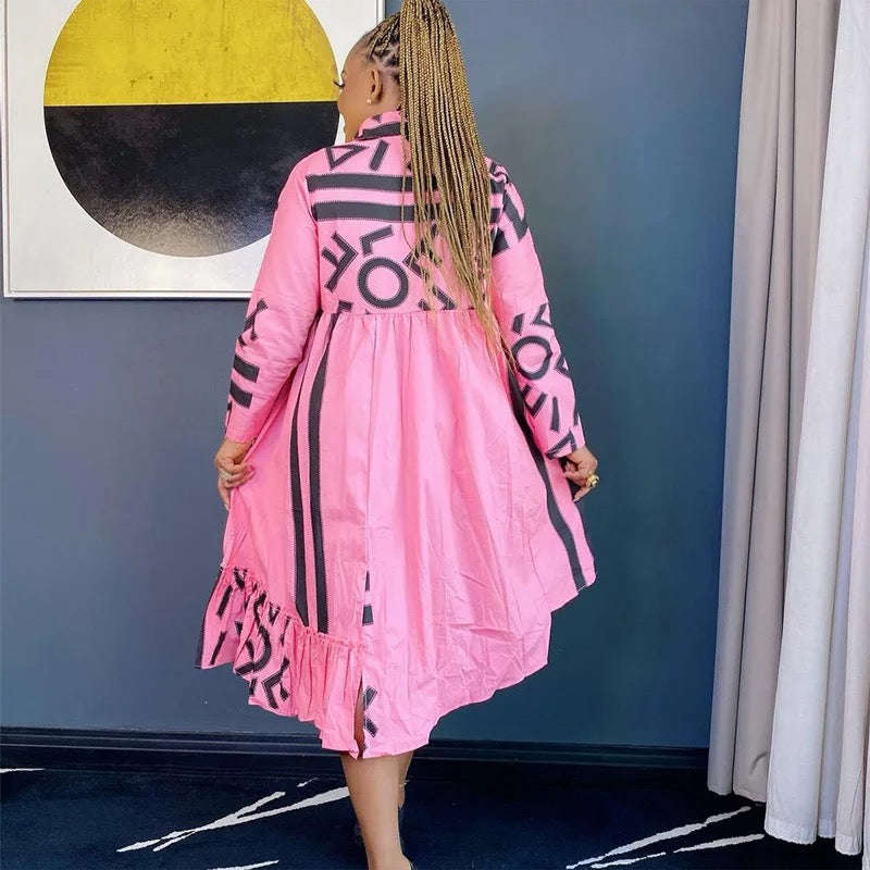 Printed Ruffles Irregular Dress