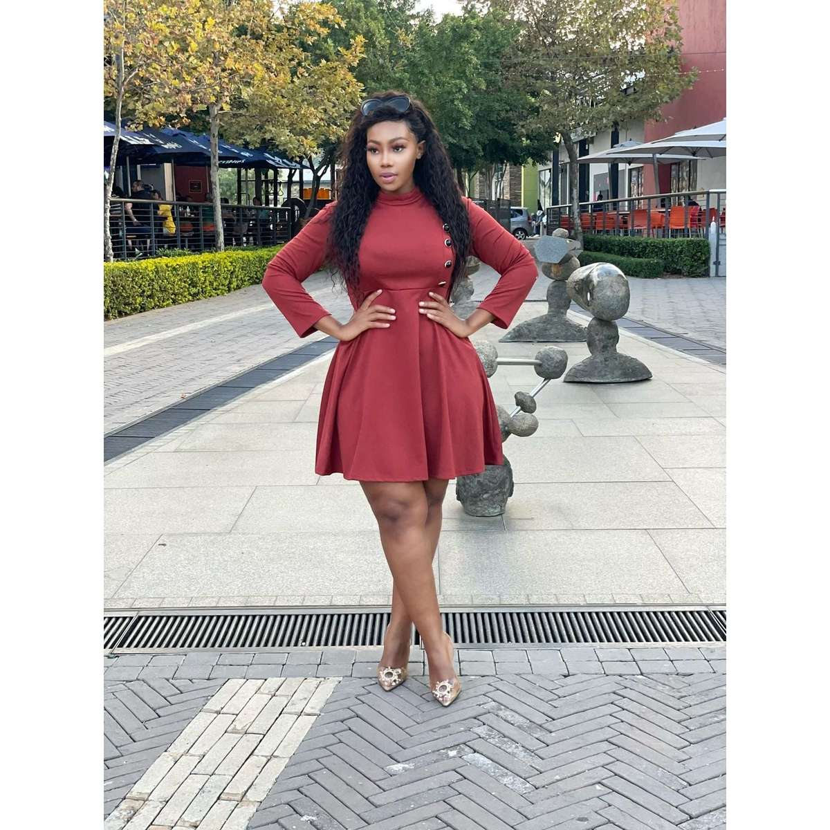 Butoon Detailed Vintage Dress - NAVY BLUE / M