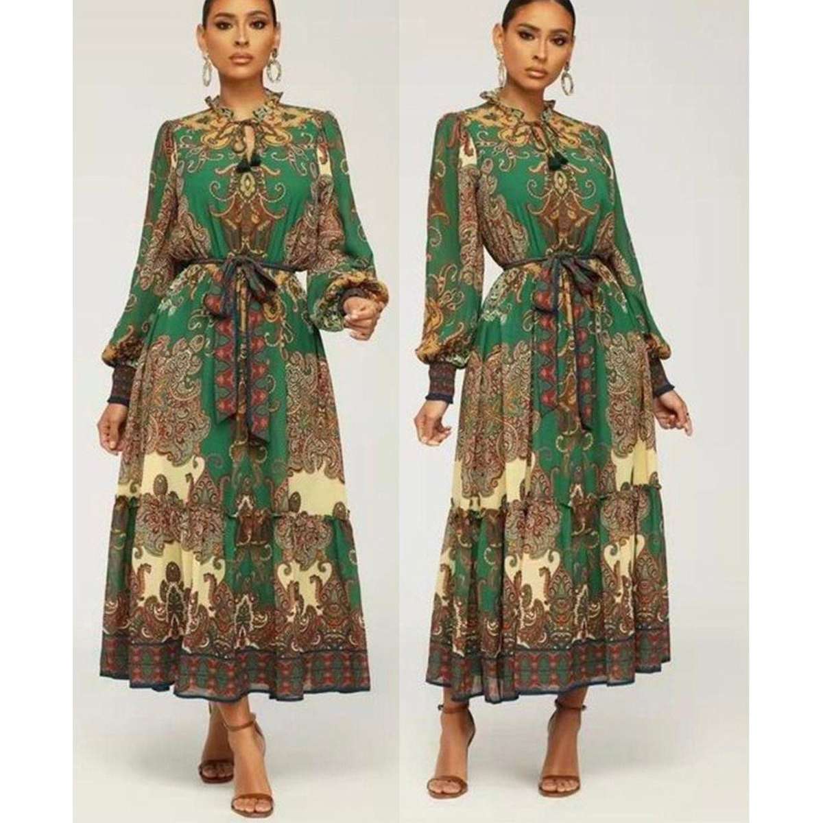 Floral Print Maxi Dress - WHITE/YELLOW / XL