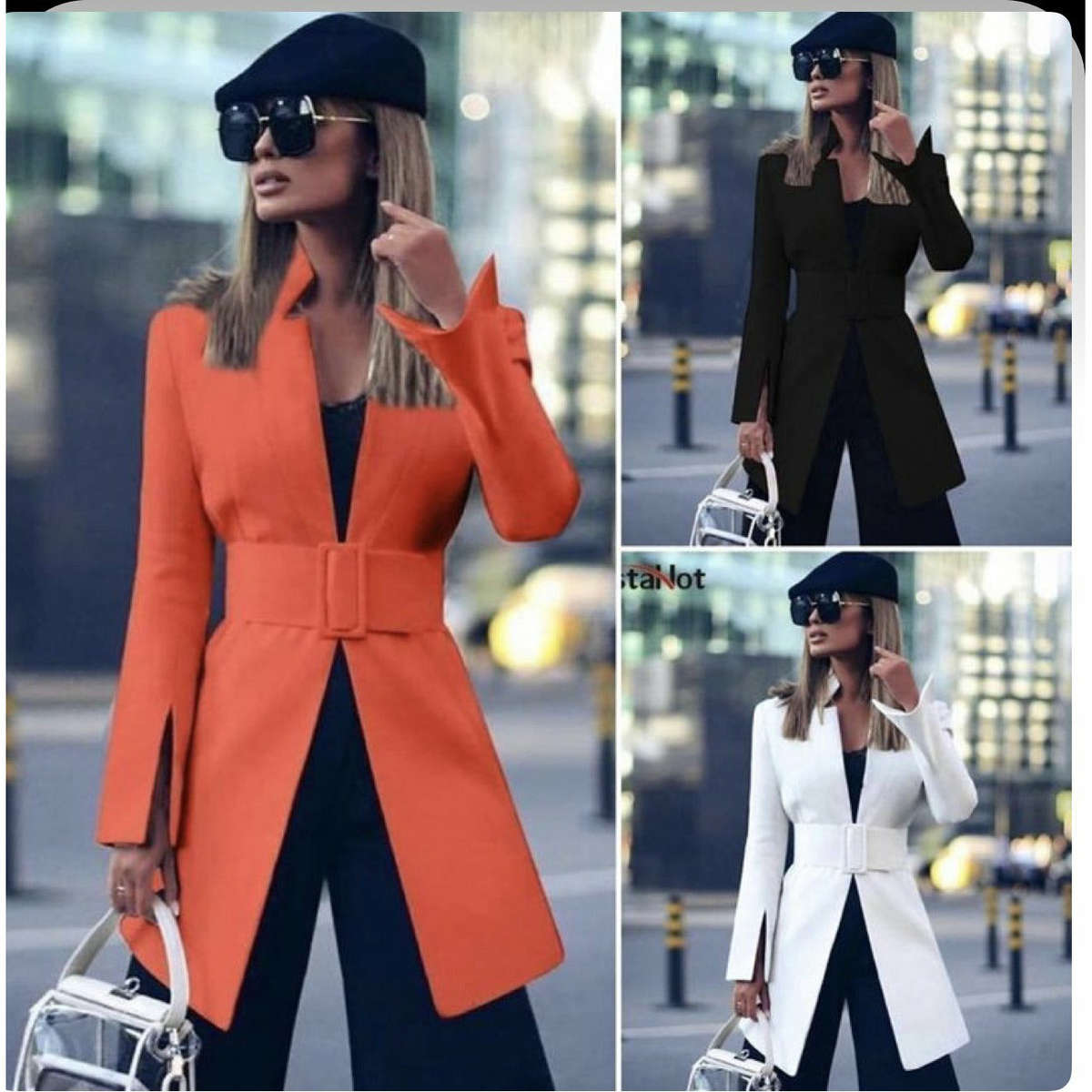 Belted Slim Long Blazer - GREEN / S