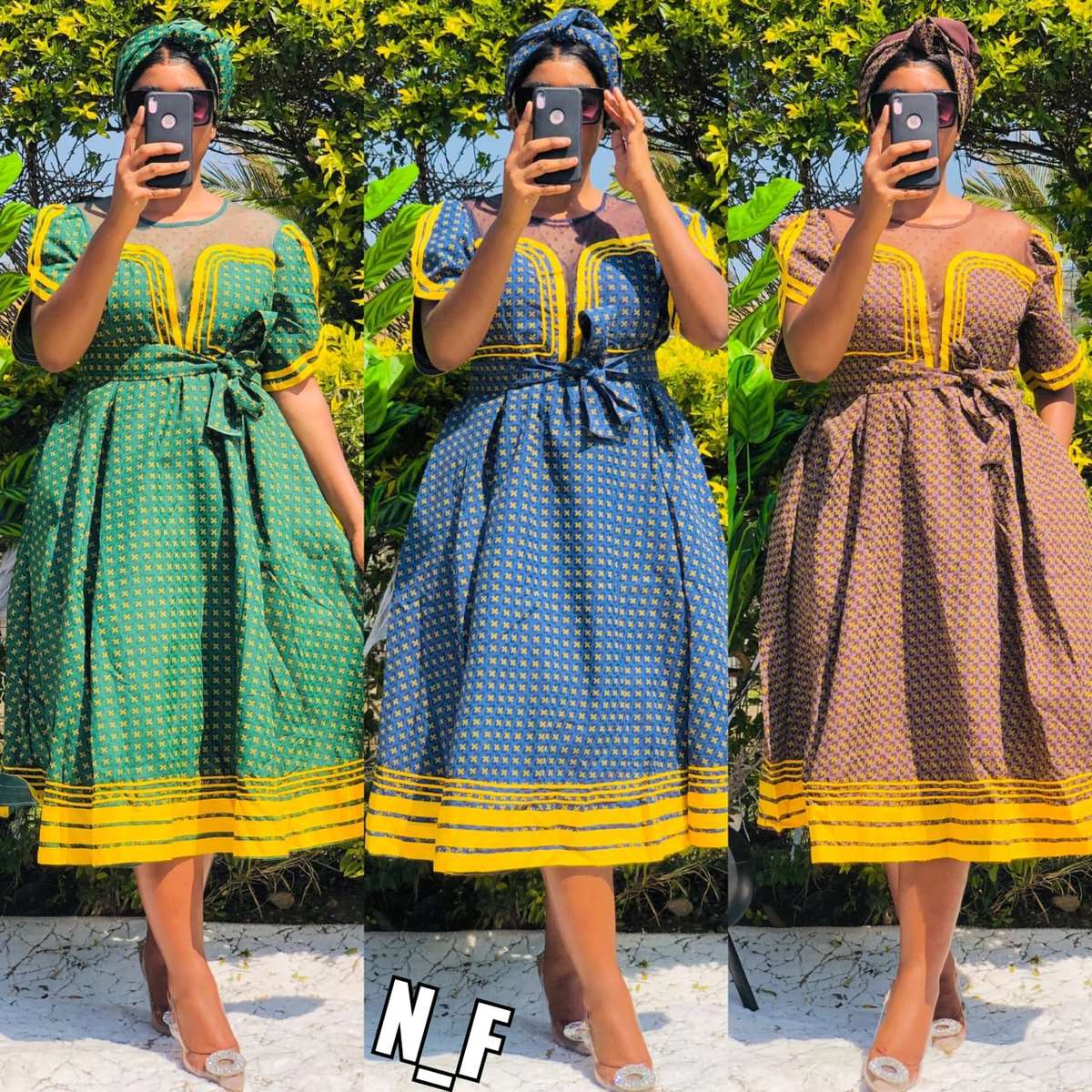 Round Neck Short Sleeve Ankara Dress - BROWN / XXL