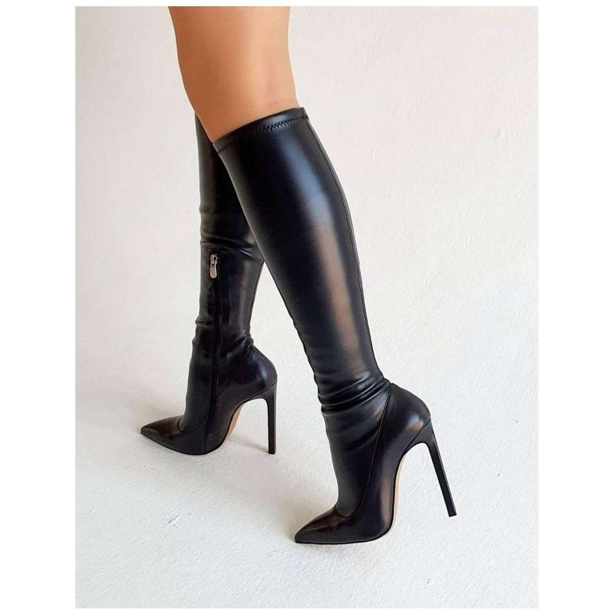 Faux below knee pencil boots