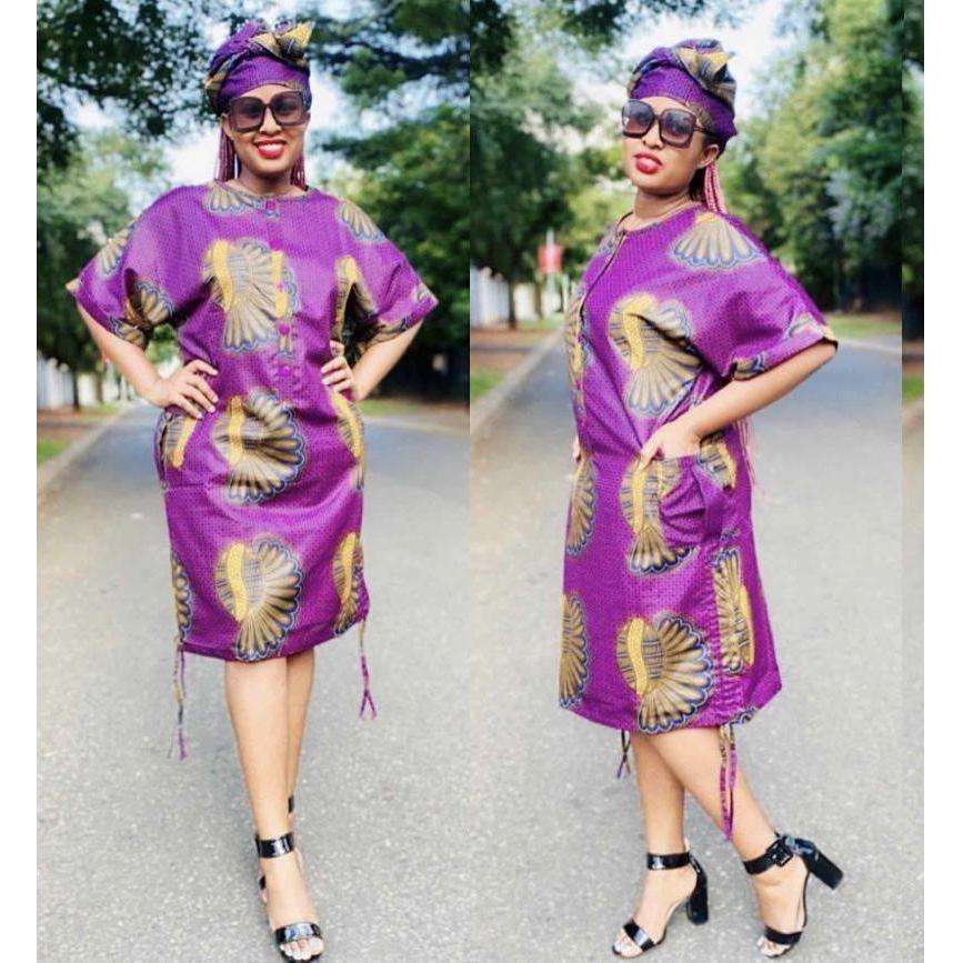 Button Detailed Midi Ankara Dress - M