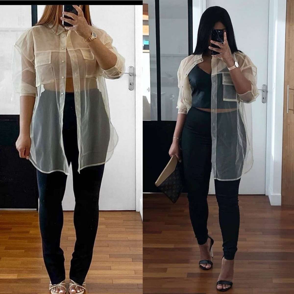 Mesh Cardigan Blouse Shirt - BAIGE / S