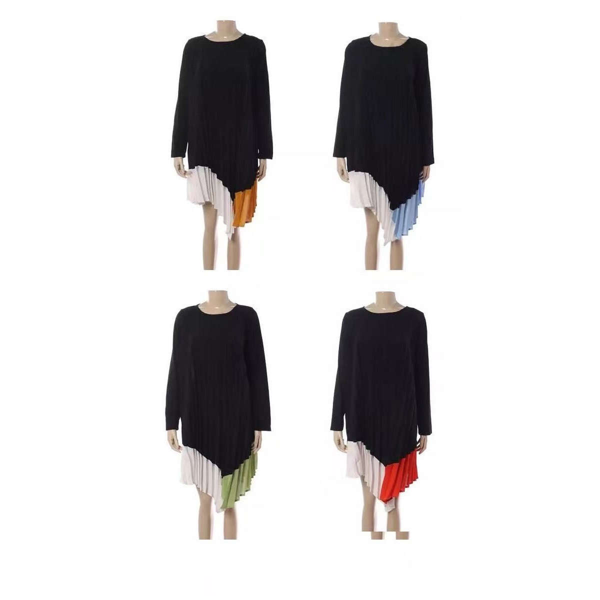 pleated long-sleeved dress irregular - BLACK/GREEN / XL