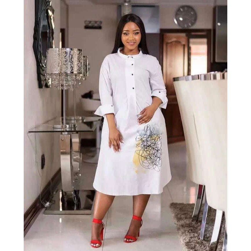 Print Fashion Vintage Dress - BLACK / 3XL