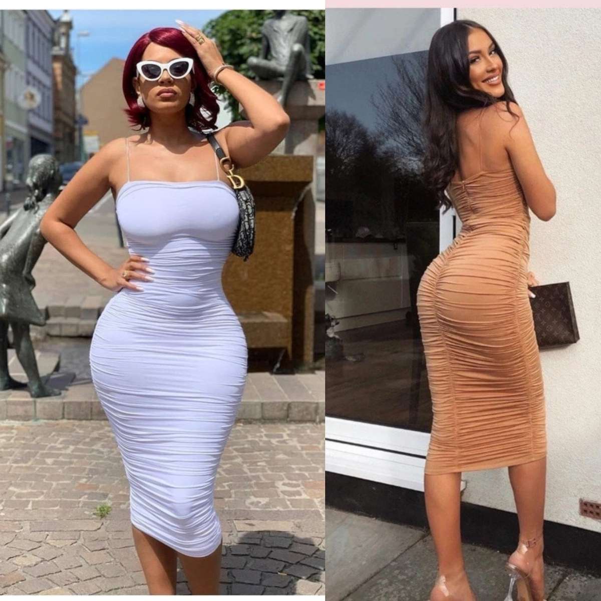 Spaghetti Strap Dress - WHITE / M