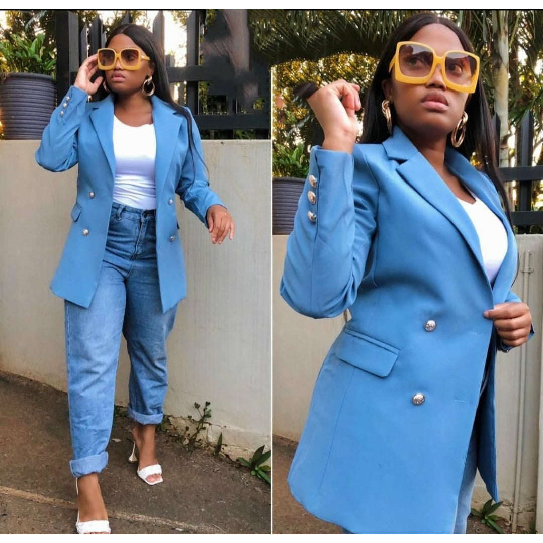 Double Breasted Blazer - MUSTARD / S