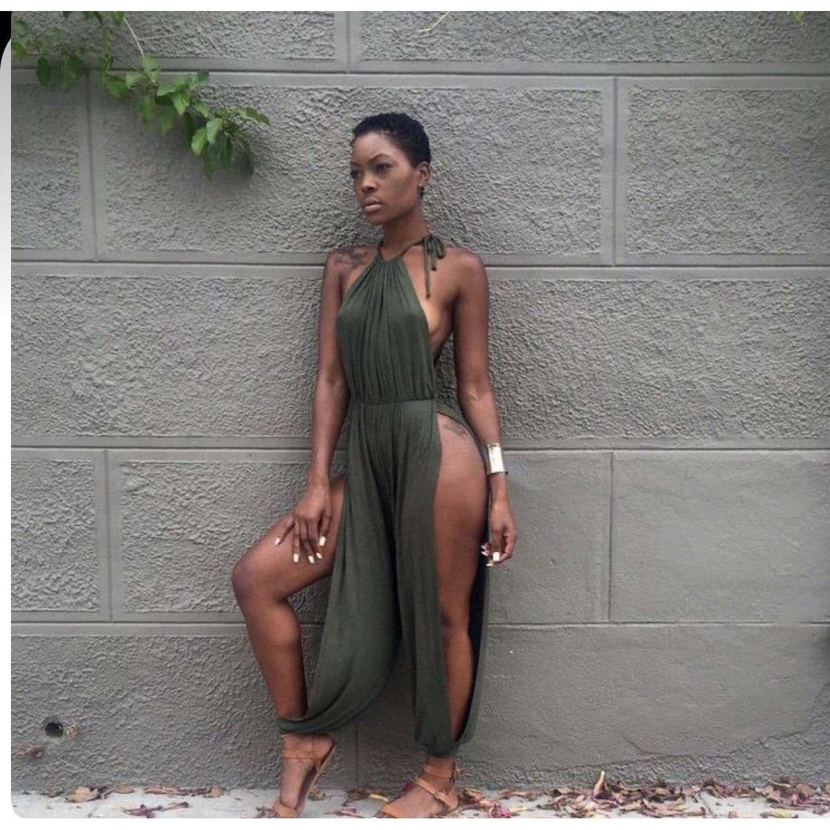 Susie Side Open Jumpsuit - OLIVE GREEN / S