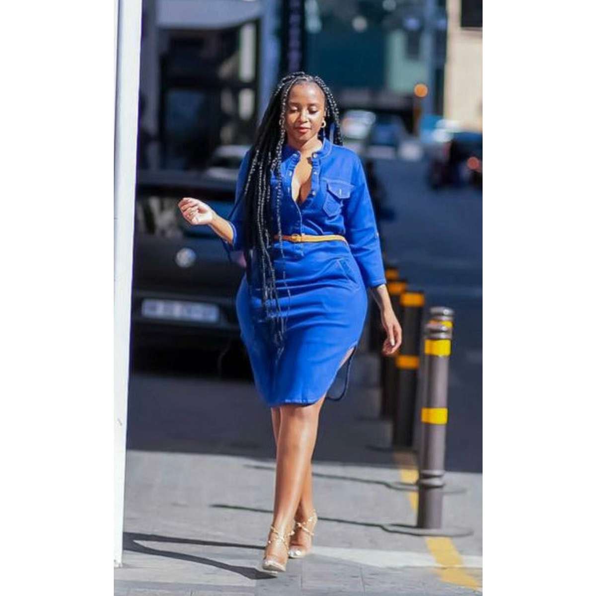 Button Detailed Denim Dress - 5XL