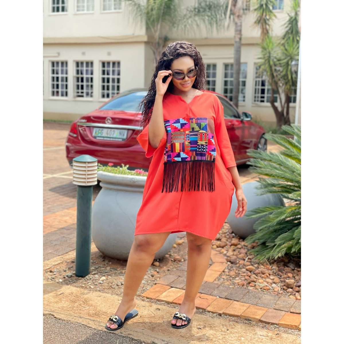 Orange Fringe Detailed Bubble Dress