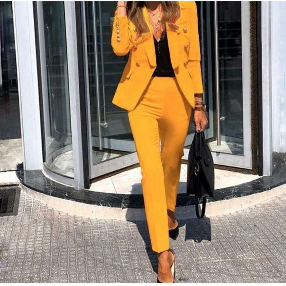 Formal  Suits Blazer And Pants Set - MUSTARD / 3XL
