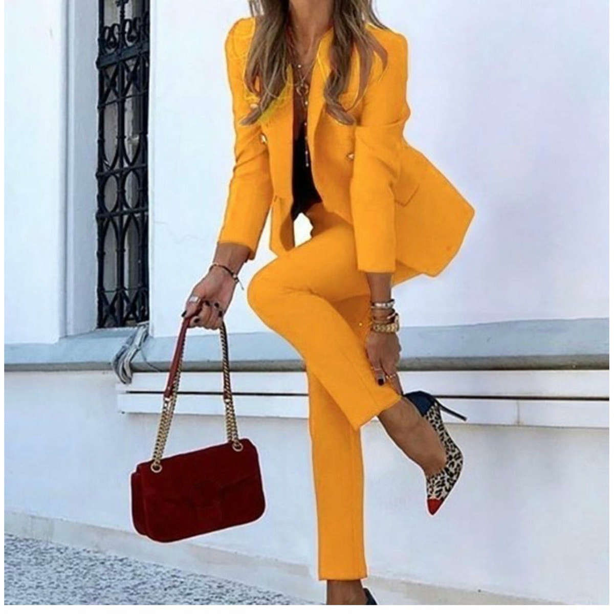 Formal  Suits Blazer And Pants Set - MUSTARD / 3XL