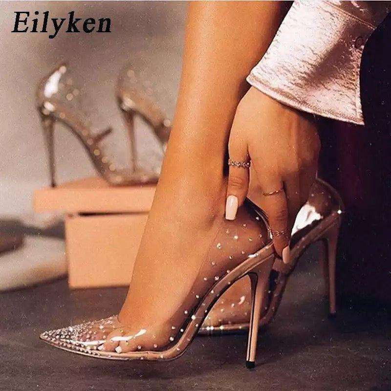 Crystal Rhinestone Transparent PVC Heel - BLACK / 4