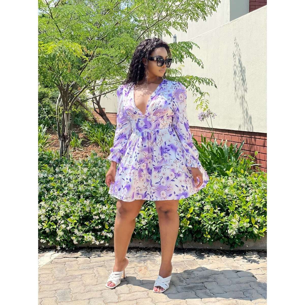 Floral Print Long Sleeve Dress - S