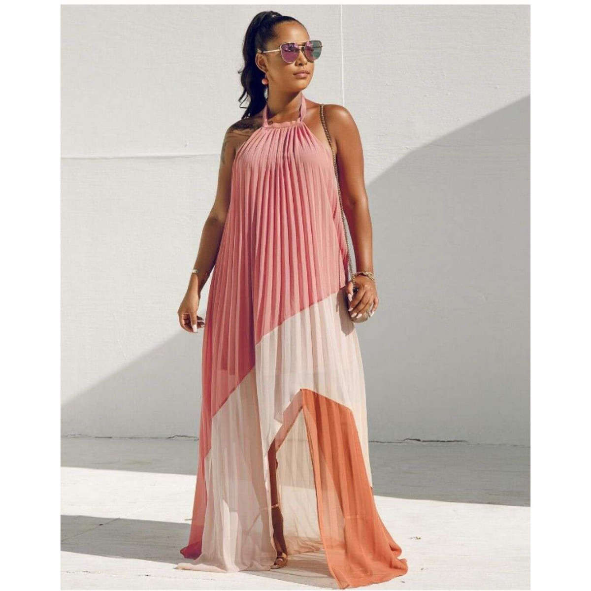 Off Shoulder Maxi Dress - LIGT PINK / XXL