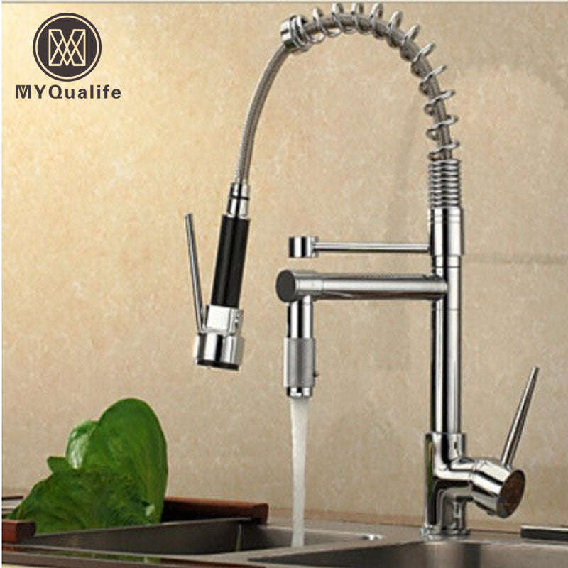 Chrome Finish Dual Spout Kitchen Sink Faucet