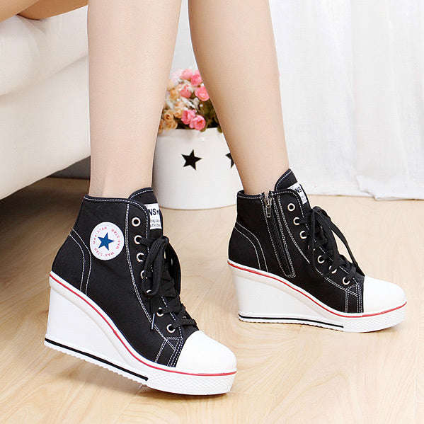 Wedges Shoes High Top Pumps Women Casual Shoes Female Height Increasing Platform Wo... - black / 8.5