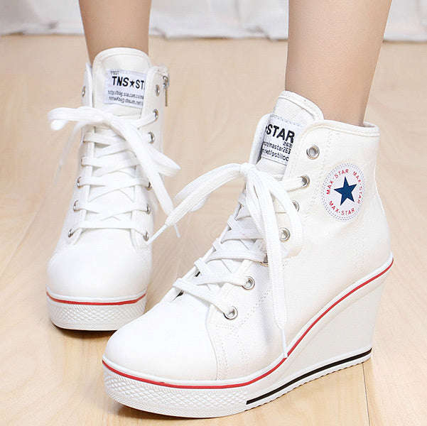 Wedges Shoes High Top Pumps Women Casual Shoes Female Height Increasing Platform Wome... - White / 7