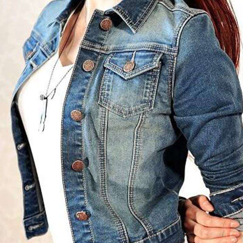 Spring Autumn Women Jeans Jacket Short Tops Long Sleeve Denim Coat Vintage Clothing Female Ja... - L