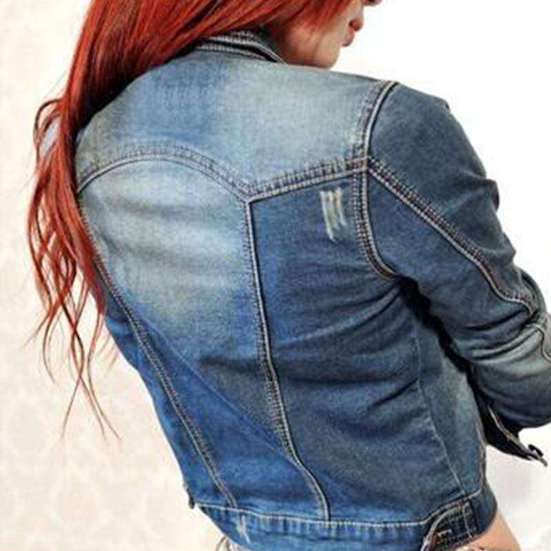 Spring Autumn Women Jeans Jacket Short Tops Long Sleeve Denim Coat Vintage Clothing Female Ja... - L