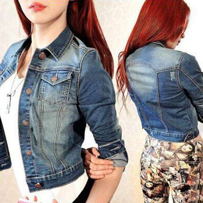 Spring Autumn Women Jeans Jacket Short Tops Long Sleeve Denim Coat Vintage Clothing Female Ja... - L