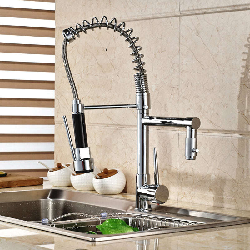 Chrome Finish Dual Spout Kitchen Sink Faucet