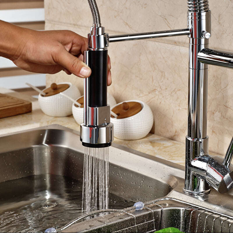 Chrome Finish Dual Spout Kitchen Sink Faucet