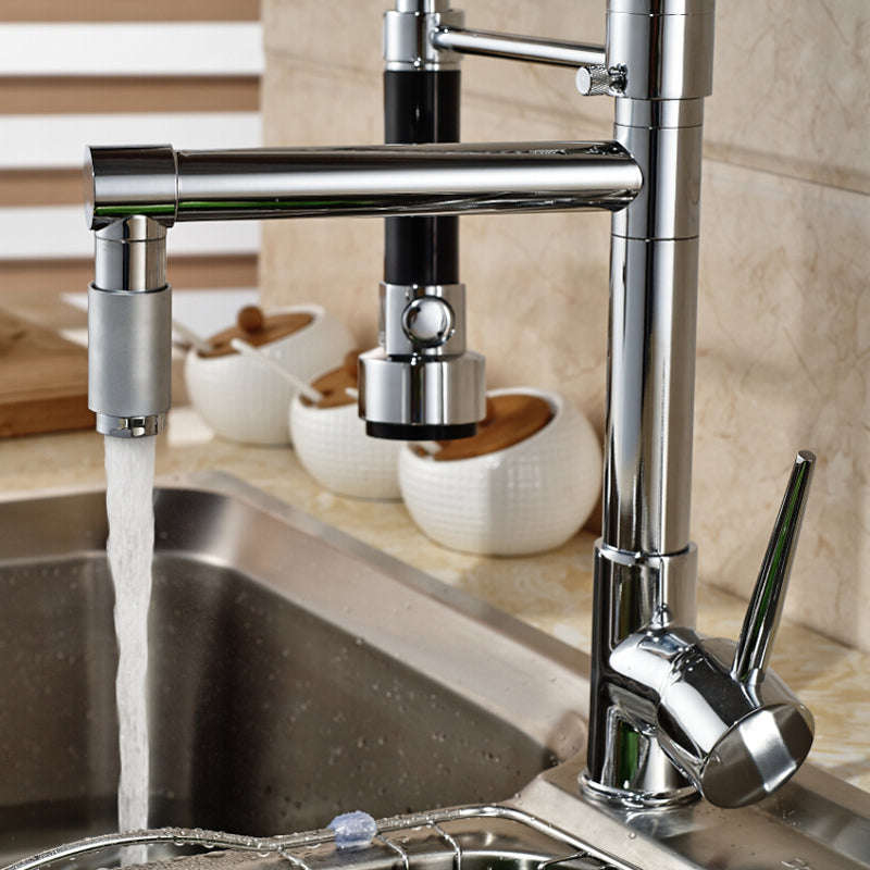 Chrome Finish Dual Spout Kitchen Sink Faucet