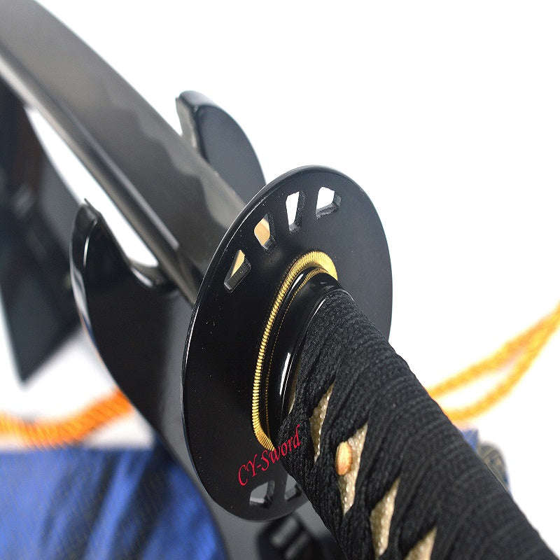 Hand Forged Japanese Black Kill Bill Katana Sword Black Iron Tsuba Sharpened Blade