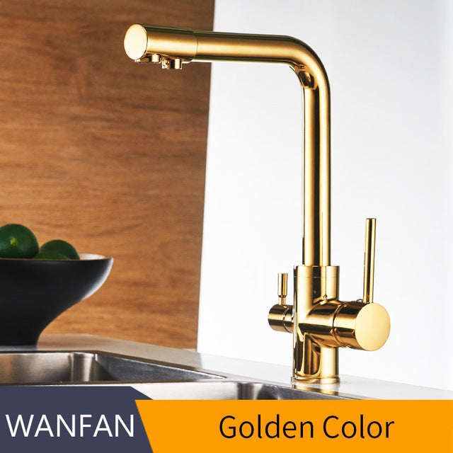 Kitchen Faucets Deck Mounted Mixer Tap  Water Purification Features - Golden / China