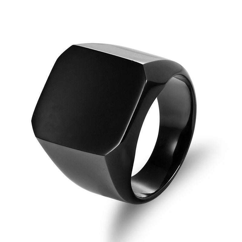 New Solid Polished Stainless Steel Band Biker Men Signet Ring - Black / 7