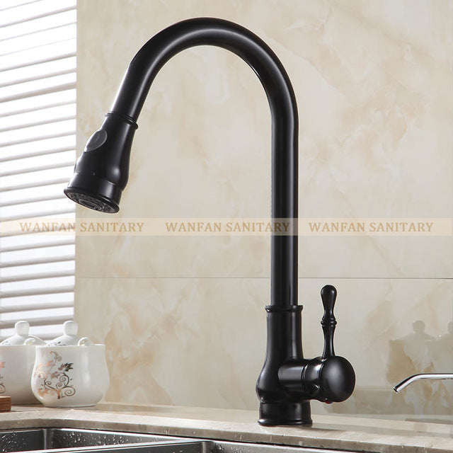 Kitchen Faucet Brass Brushed Nickel  Pull Out Rotation Spray Mixer - Black / China
