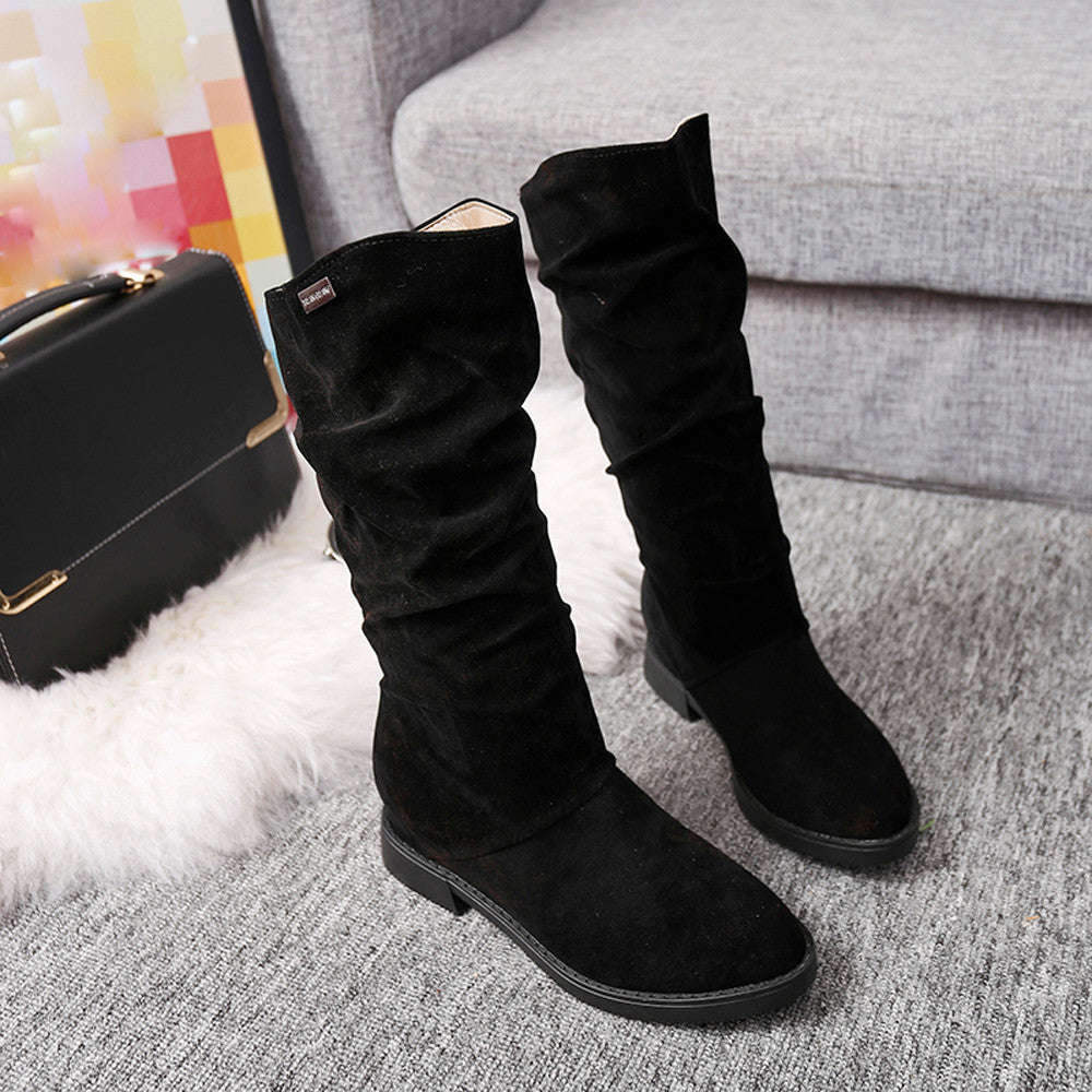 Autumn Winter Boots Women Sweet Boot Stylish Flat Flock Shoes Snow Boots - Black / 39