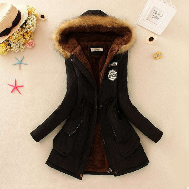 Female Women Winter Coat Thickening Cotton Winter Jacket Womens Outwear Parkas for Wo... - black / S