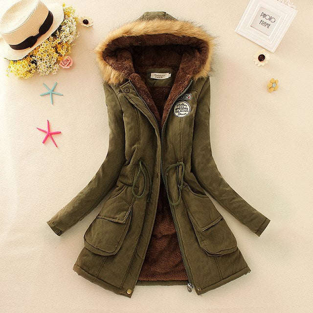 Female Women Winter Coat Thickening Cotton Winter Jacket Womens Outwear Parkas f... - army green / S
