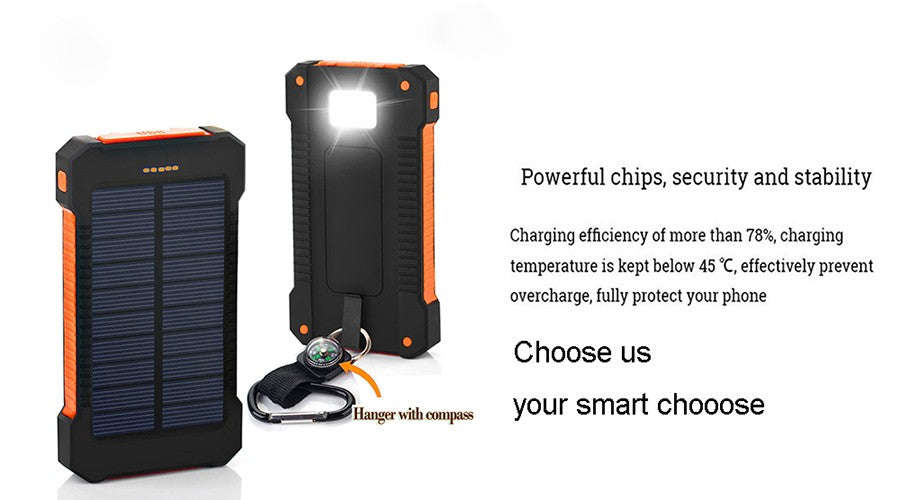 New Portable Waterproof Solar Power Bank 20000mah Dual-USB ** Local Stock **