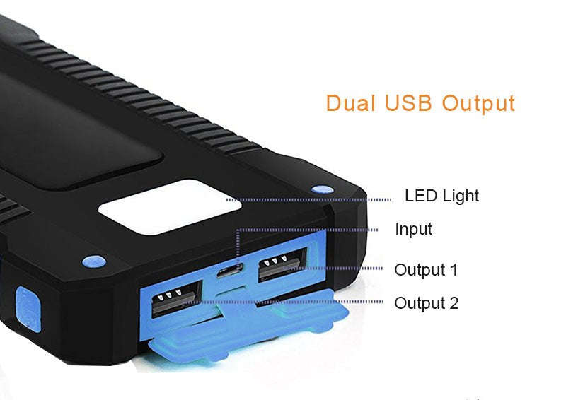 New Portable Waterproof Solar Power Bank 20000mah Dual-USB ** Local Stock **