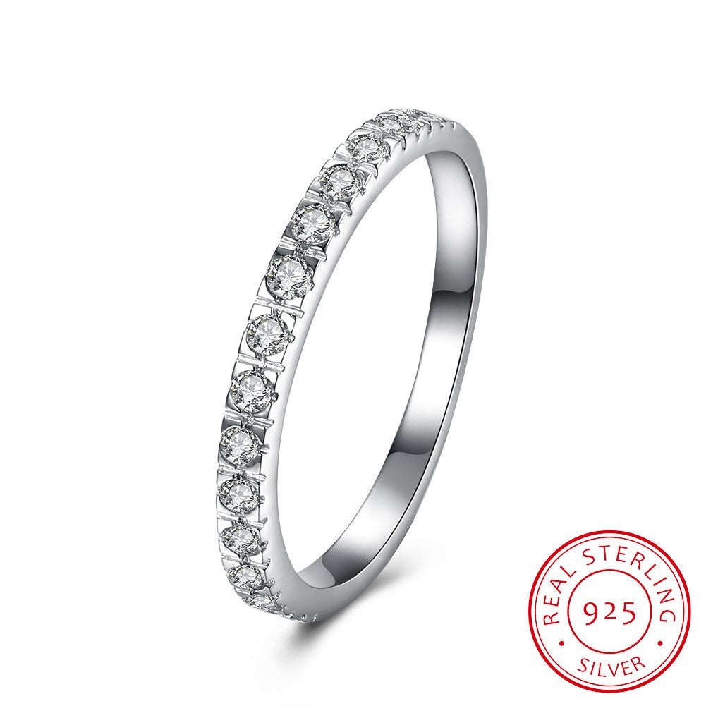 925 Sterling Silver Fashion minimalist flat ring boutique diamond jewelry romantic... - platinum / 9