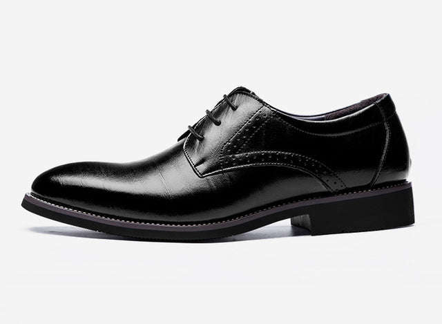 Man Flat Classic Men Dress Shoes Genuine Leather Wingtip Carved Italian Formal Oxfo... - Black / 9.5