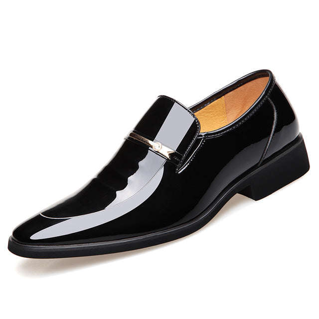 MUHUISEN Men Dress Leather Shoes Slip On Fashion Male Formal Oxford Shoes Flats Poi... - Black / 7.5