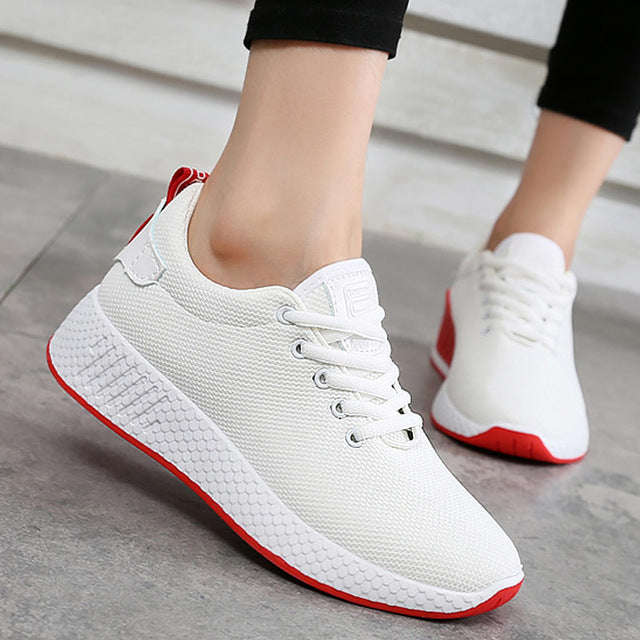Comfortable women sneakers air mesh spring/autumn shoes solid black/white/pink female... - White / 4
