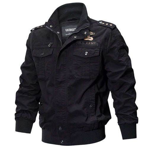 Spring Men Bomber Jacket Air Force Pilot Jacket Men Badge Military Jacket Plus Size M... - BLACK / M