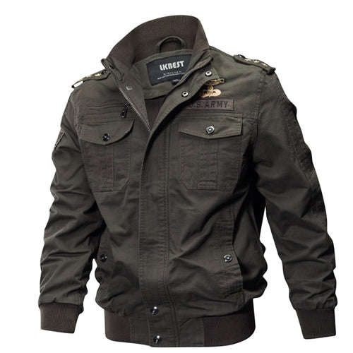 Spring Men Bomber Jacket Air Force Pilot Jacket Men Badge Military Jacket Plus ... - ARMY GREEN / XL