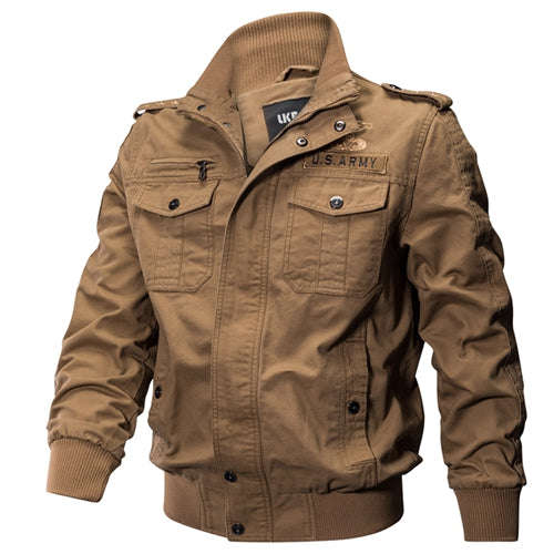 Spring Men Bomber Jacket Air Force Pilot Jacket Men Badge Military Jacket Plus Size M... - KHAKI / L