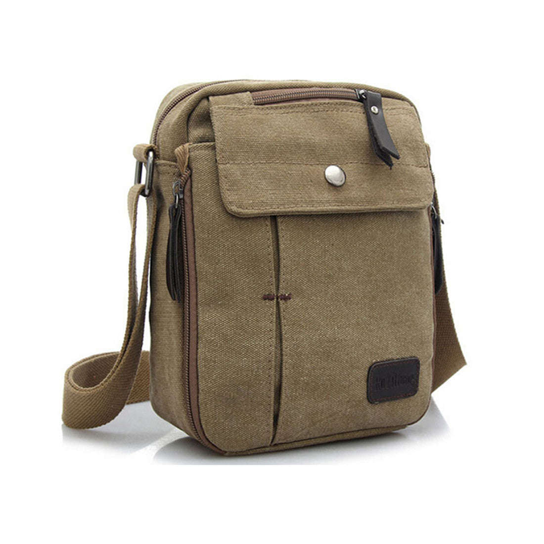 Stylish Men'S Canvas Messenger Bag - Brown