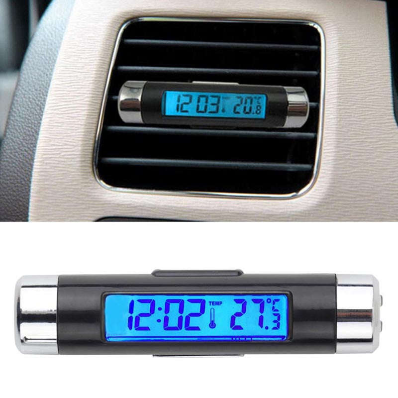 2in1 Car Auto LCD Clip-on Digital Temperature Thermometer Clock Calendar Automotive Blue Backligh...