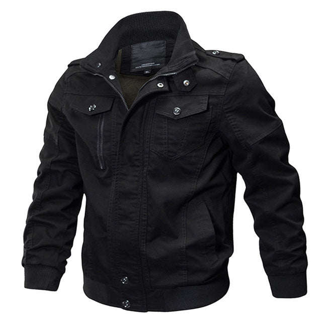 Military Jacket Men Winter Cotton Jacket Coat Army Men's Pilot Jackets Air Force Spri... - Black / M