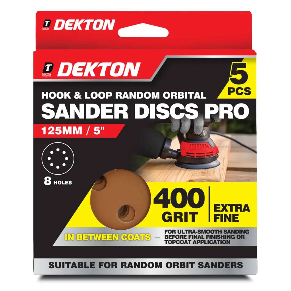 DEKTON 5PC Hook & Loop Random Orbital Sander Discs Pro - 400 Grit