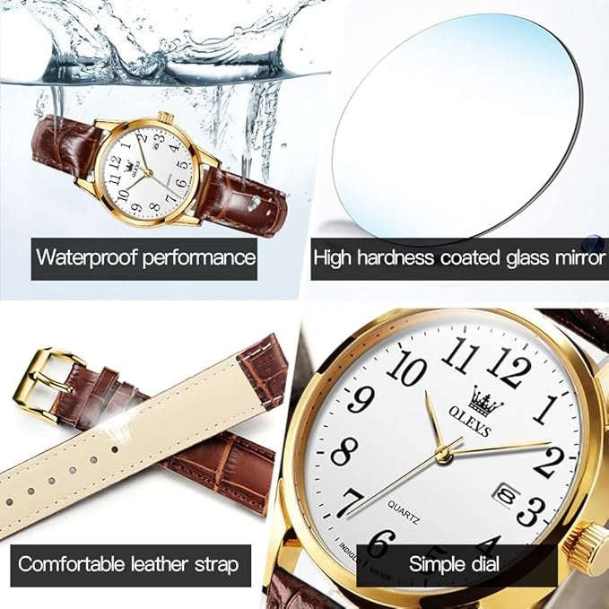 OLEVS Women's Luminous Brown Leather Strap Watch